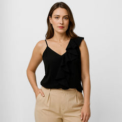 Regata Feminina Preta Babados Luci