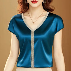 Blusa Feminina Social De Cetim Jenine Azul - Coradon