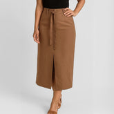 Saia Midi Alfaiataria Marrom com Fenda Gabi