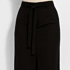 Saia Midi Alfaiataria Preta com Fenda Gabi