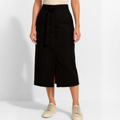 Saia Midi Alfaiataria Preta com Fenda Gabi