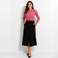 Saia Midi Alfaiataria Preta com Fenda Gabi