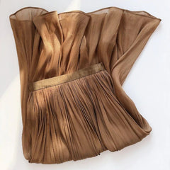 Saia Midi Plissada Cintura Alta Celeste