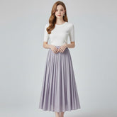 Saia Midi Plissada Cintura Alta Celeste