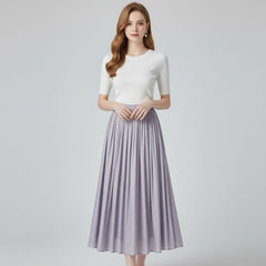 Saia Midi Plissada Cintura Alta Celeste