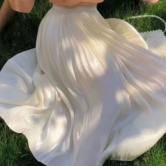 Saia Midi Plissada Cintura Alta Celeste