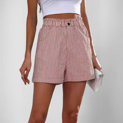 Short Feminino Alfaiataria Cintura Alta Listrado