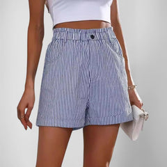 Short Feminino Alfaiataria Cintura Alta Listrado