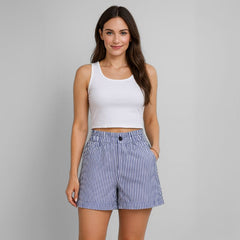 Short Feminino Alfaiataria Cintura Alta Listrado