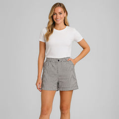 Short Feminino Alfaiataria Cintura Alta Listrado