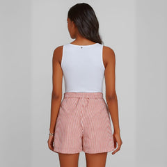 Short Feminino Alfaiataria Cintura Alta Listrado