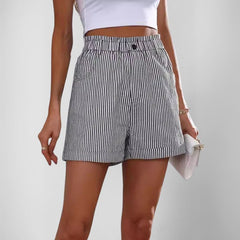 Short Feminino Alfaiataria Cintura Alta Listrado