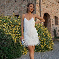 Vestido Festa Curto Com Franjas Shine