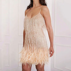 Vestido Festa Curto Com Franjas Shine