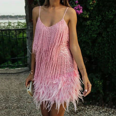 Vestido Festa Curto Com Franjas Shine