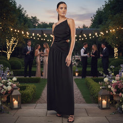 Vestido Longo Preto de Festa Elegante Carina