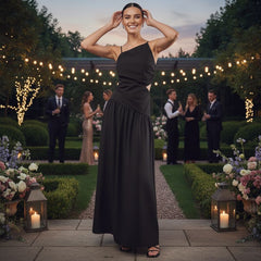 Vestido Longo Preto de Festa Elegante Carina