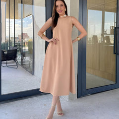 Vestido Midi Elegante Pêssego Chanel