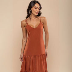 Vestido Midi Elegante Terracota Fabi