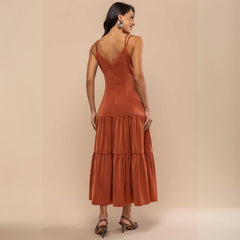 Vestido Midi Elegante Terracota Fabi