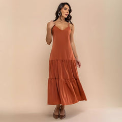 Vestido Midi Elegante Terracota Fabi