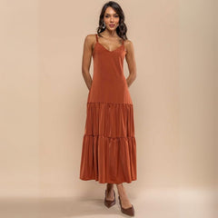 Vestido Midi Elegante Terracota Fabi