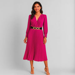 Vestido Midi Feminino Plissado Tania