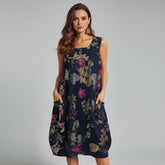 Vestido Midi Soltinho Azul Sem Mangas Hailey