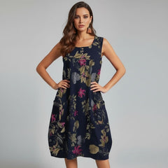 Vestido Midi Soltinho Azul Sem Mangas Hailey