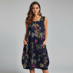 Vestido Midi Soltinho Azul Sem Mangas Hailey