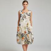 Vestido Midi Soltinho Bege Sem Mangas Hailey