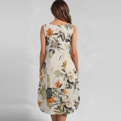 Vestido Midi Soltinho Bege Sem Mangas Hailey