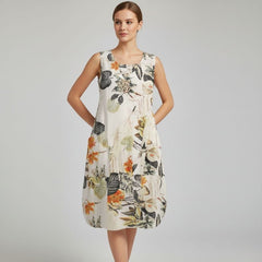 Vestido Midi Soltinho Bege Sem Mangas Hailey