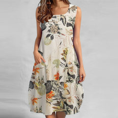 Vestido Midi Soltinho Bege Sem Mangas Hailey