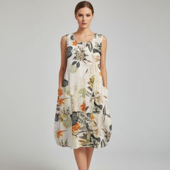 Vestido Midi Soltinho Bege Sem Mangas Hailey