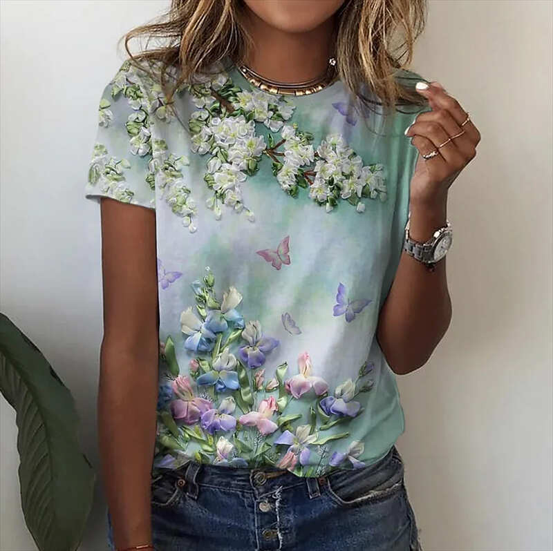 Blusa Feminina Maga Curta Floral - Coradon