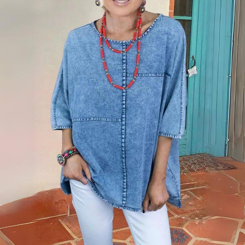 Blusa Jeans Feminina Manga 3/4 Mendy