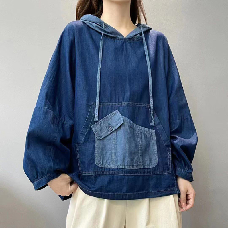 Blusa Feminina Manga Longa Canguru Jeans Gisele
