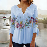 Blusa Feminina Manga 3/4 Flores FLASH