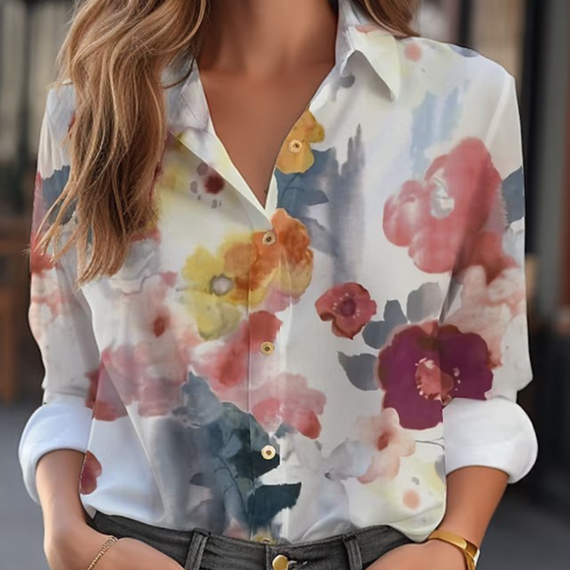 Camisa Feminina Social Flores Aquarela