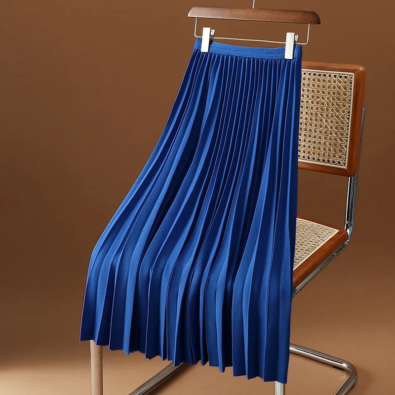 Saia Feminina Longa Plissada Olívia Azul - Coradon