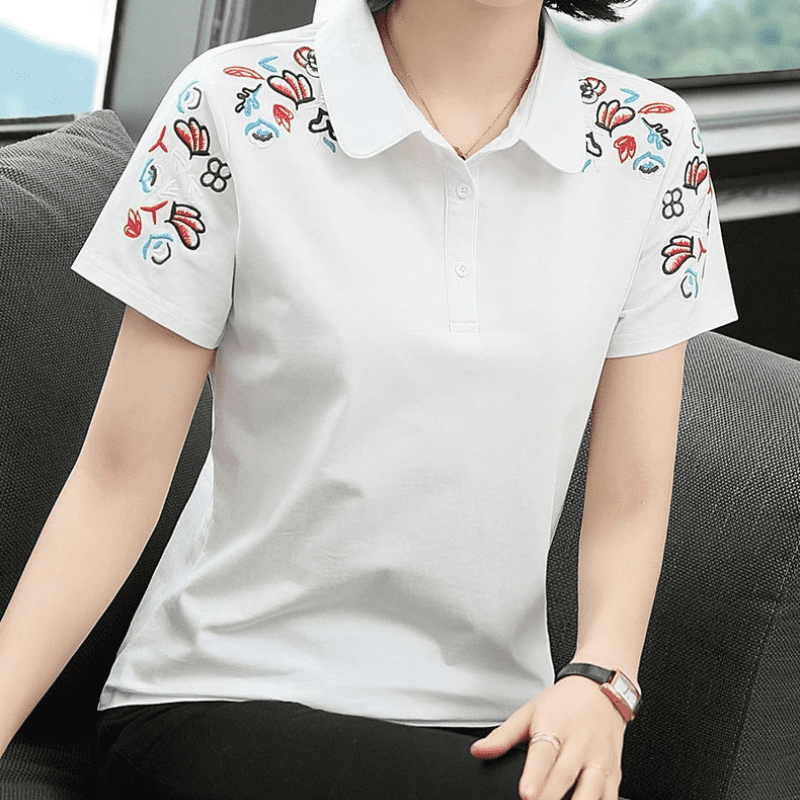 Blusa Feminina Gola Polo Charlotte branco - Coradon