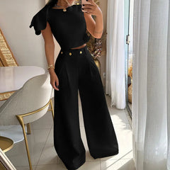 Conjunto Alfaiataria Elegante Cropped e Calça Lisa