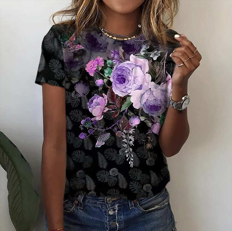 Blusa Feminina Maga Curta Floral - Coradon