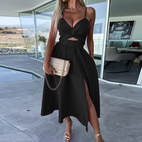 Vestido Midi Decote Torcido Khloé Preto - Coradon