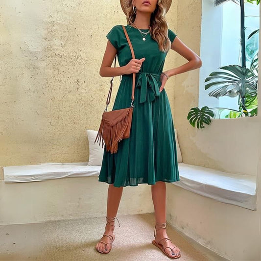 Vestido Elegante Midi Plissado Regina