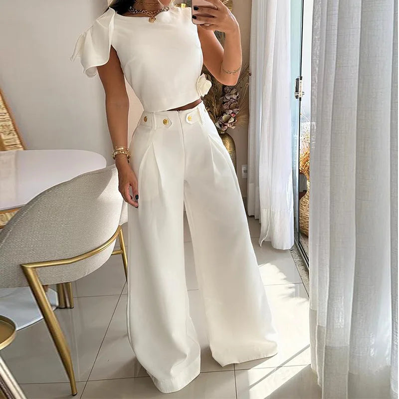 Conjunto Alfaiataria Elegante Cropped e Calça Lisa