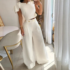 Conjunto Alfaiataria Elegante Cropped e Calça Lisa