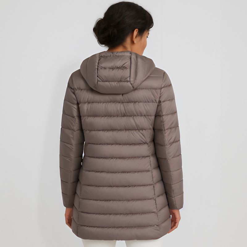 Jaqueta Puffer Feminina Alongada Pluma de Ganso