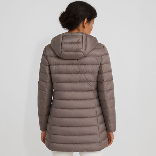 Jaqueta Puffer Feminina Alongada Pluma de Ganso